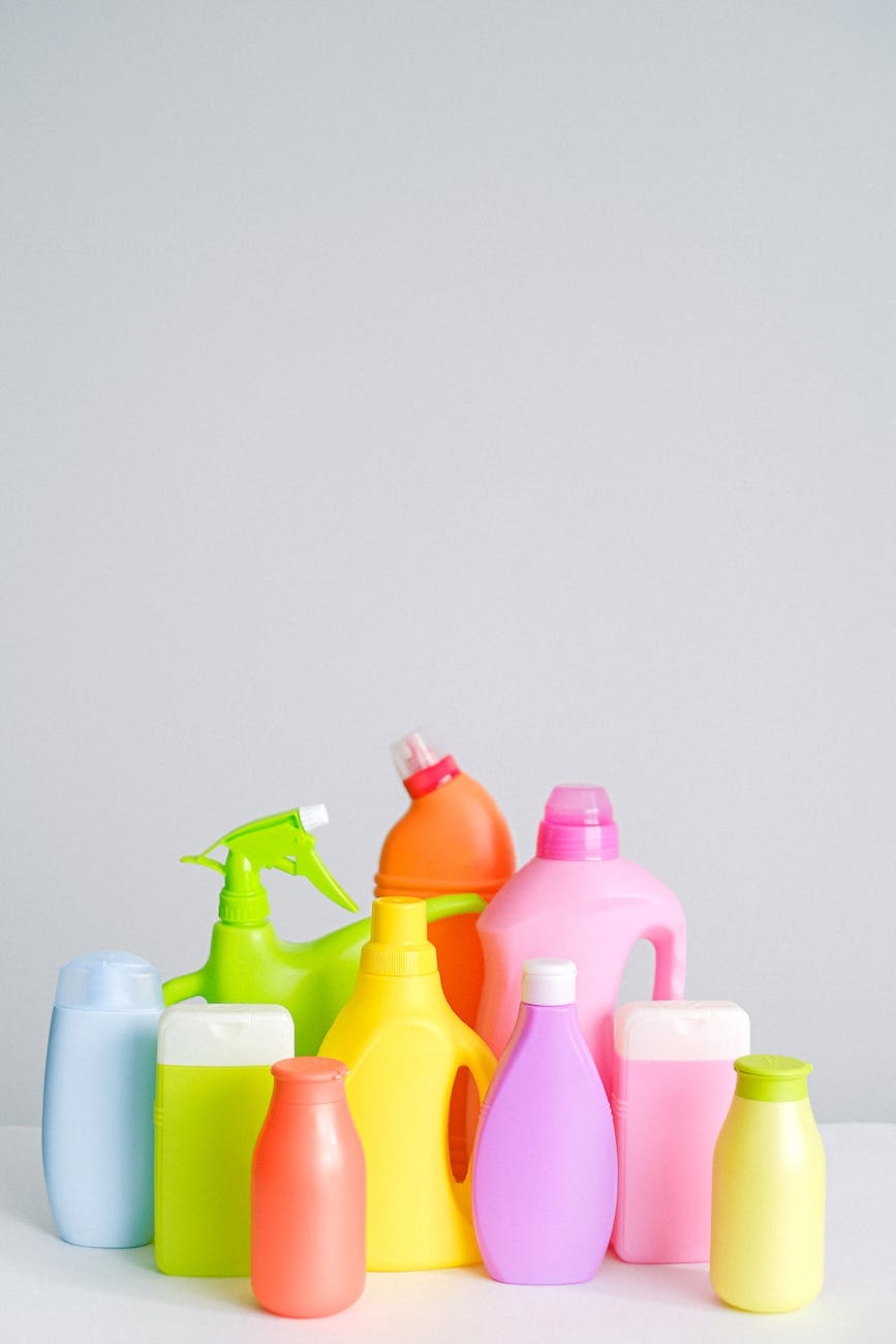 cleaning supplies placed on table