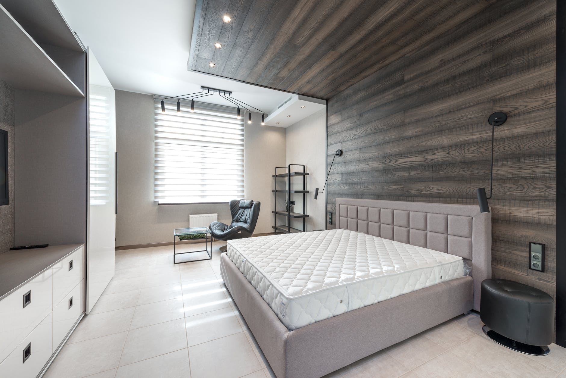 modern bedroom interior with cupboards