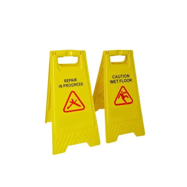 wet floor and repair in progress caution signs