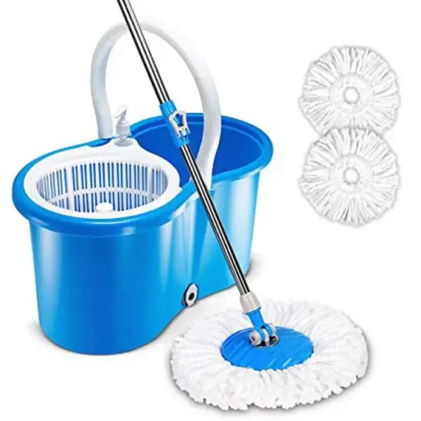 Spin Mop With 2 Microfiber Mop Heads Rotating Mop and Bucket