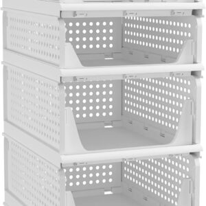 Stackable Plastic Storage Basket Shelves Organizer Drawer