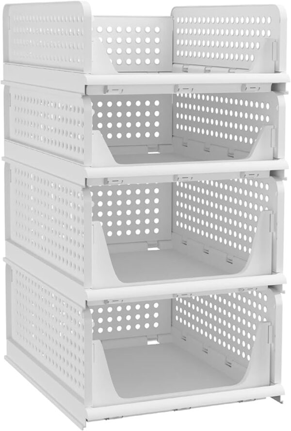 Stackable Plastic Storage Basket Shelves Organizer Drawer