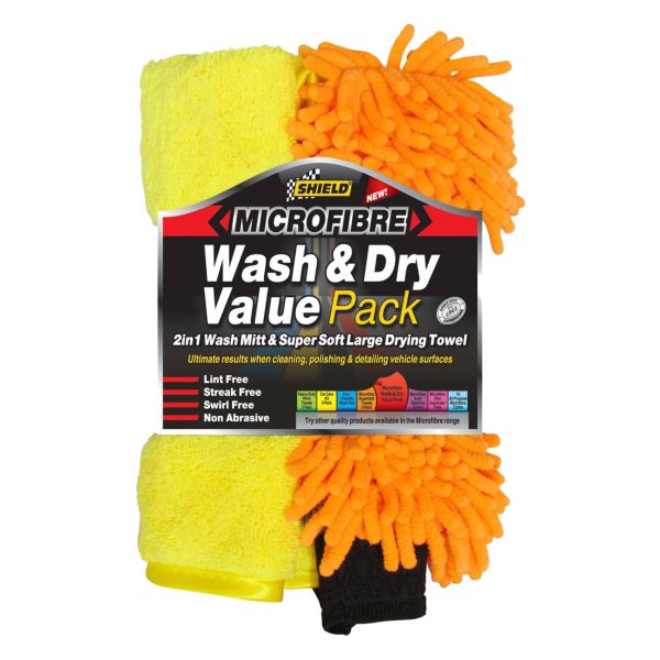 Shield SH390 Wash And Dry Microfiber Cloth Value Pack 2 Piece